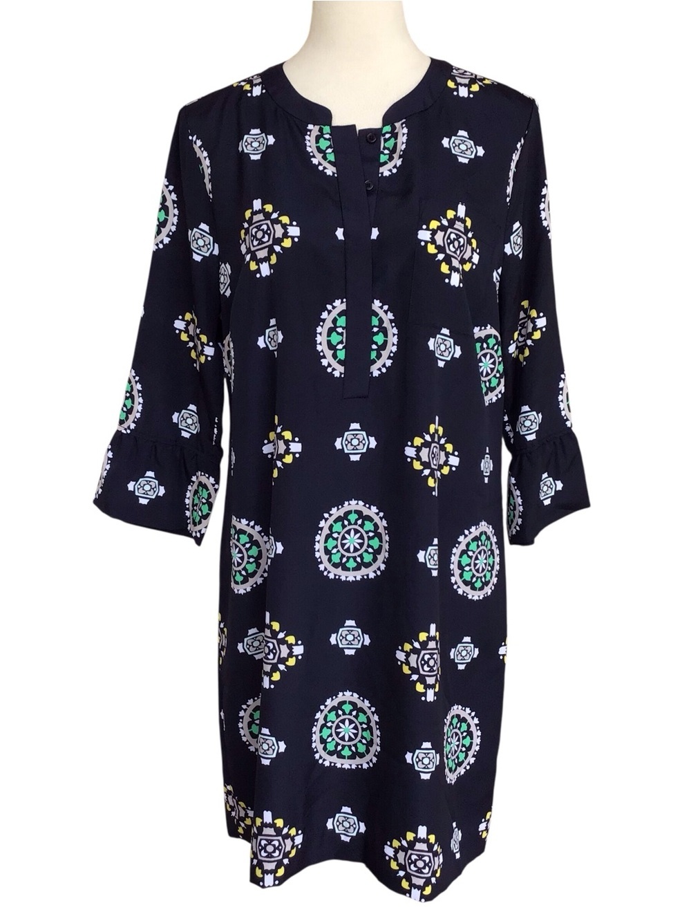 Crown & Ivy Medallion Bell Sleeve Tunic Shift Dress Size 12